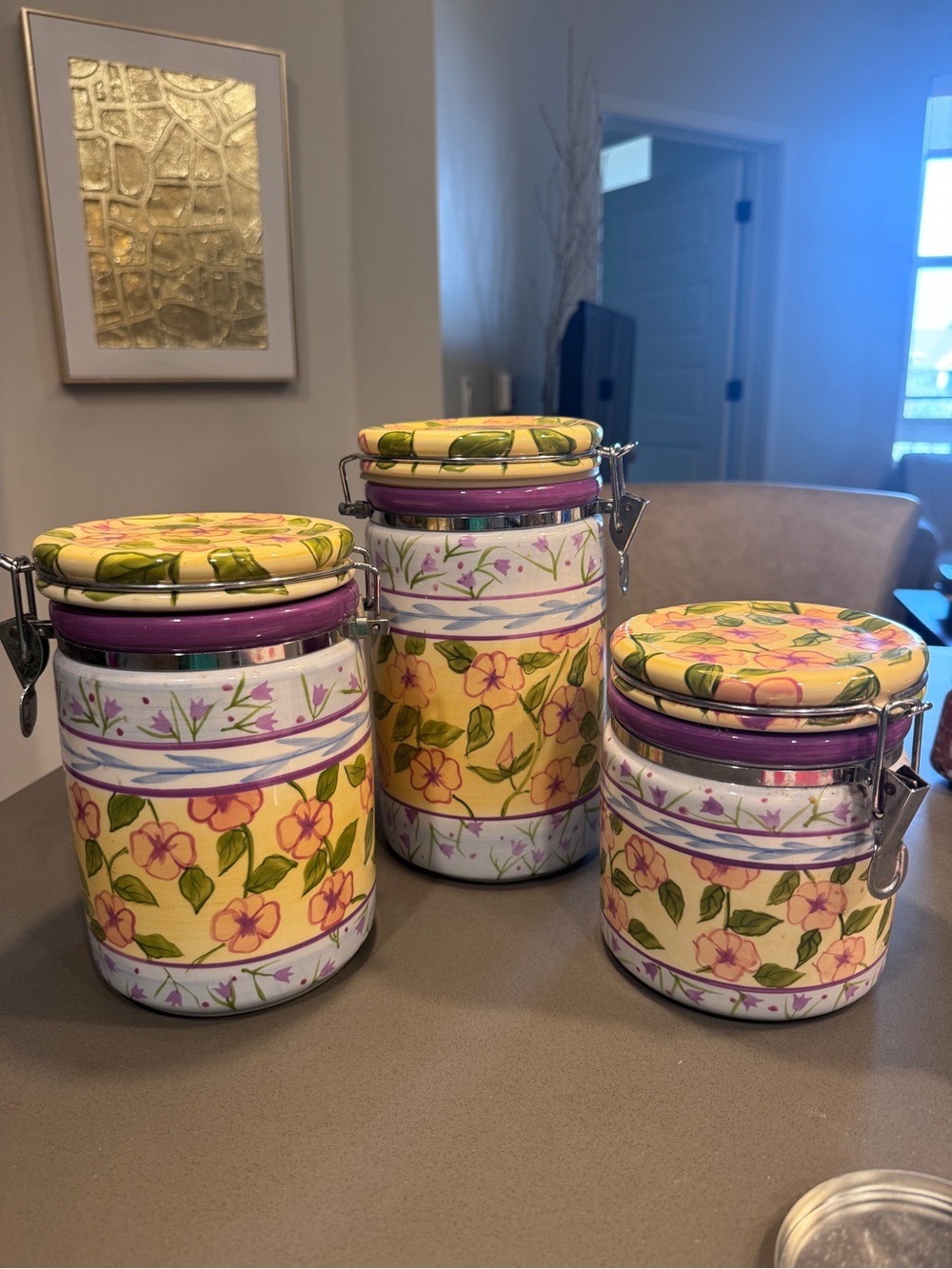 Capriware Colorful Floral Ceramic Storage Canister - Yellow